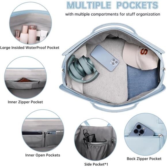 Weekender Overnight Bag for Women Light Blue - Picture 3 of 7